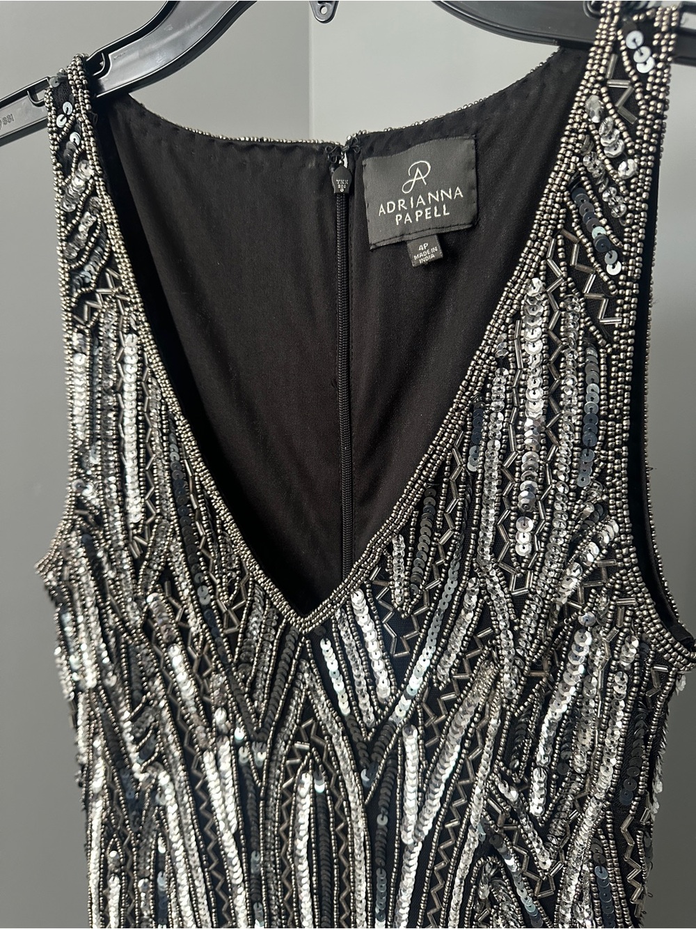 Adrianna Papell Black & Silver Beaded V-Neck Mini Dress - Gatsby/Flapper Style - Picture 3 of 3